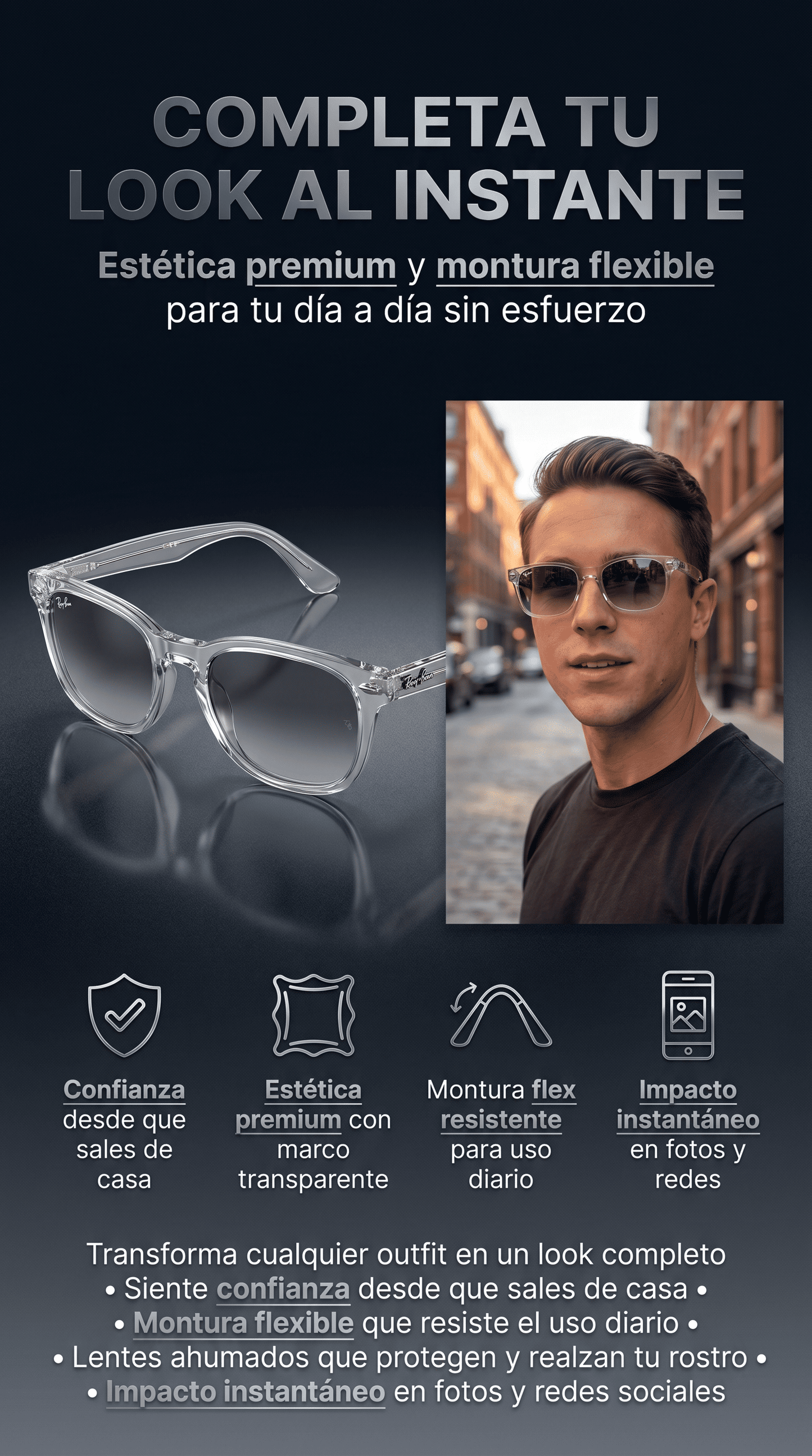 Gafas Wayfarer Crystal Smoke Flex+ ESTUCHE Y PAÑO - OFERTA ESPECIAL SOLO POR HOY!