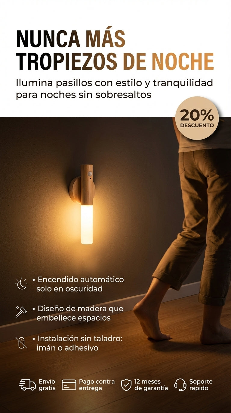 Lámpara Magnética en Madera con Sensor de Movimiento- 2X1!